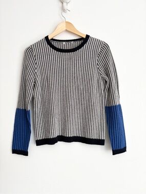 Lisa Todd Cotton Cashmere Colourblock Sweater Modern Preppy Minimalist XS